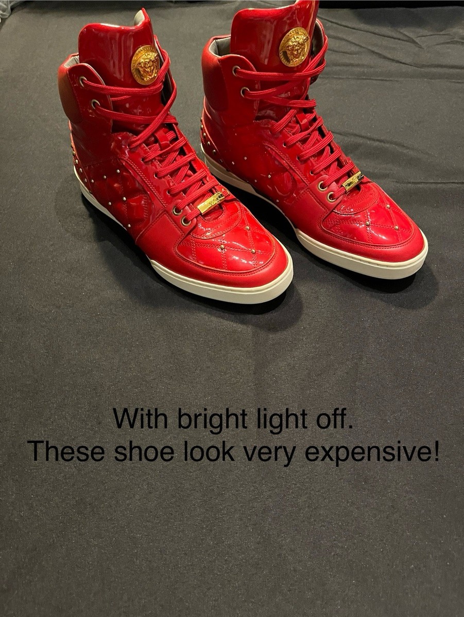 VERSACE GOLD MEDUSA LEATHER RED HITOPS SHOES SIZE US SNEAKERS  AUTHENTIC