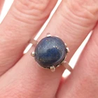 925 Sterling Silver Antique Victorian Real Lapis Lazuli Oxidized Ring Size 6.5