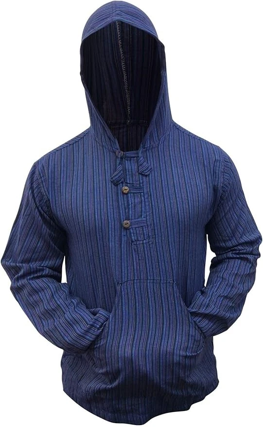 Sweat-shirt Homme en Coton avec Capuche à Rayures Bleu Festival M - Photo 1/4