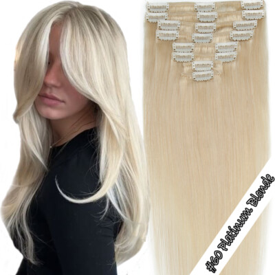 CLEARANCE Clip In 100% Human Hair Extensions Full Head Real Remy Hair 8 pieces
