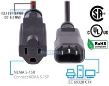 Premium IEC320 C14 To NEMA 5-15R Outlet Power Adapter Coard 1 FT For PDU UPS