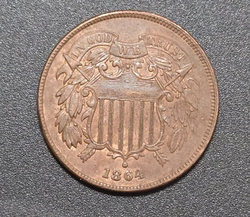 1864 Two Cent Piece Large Motto    Double Die Obverse    FS-1101  UNC G1