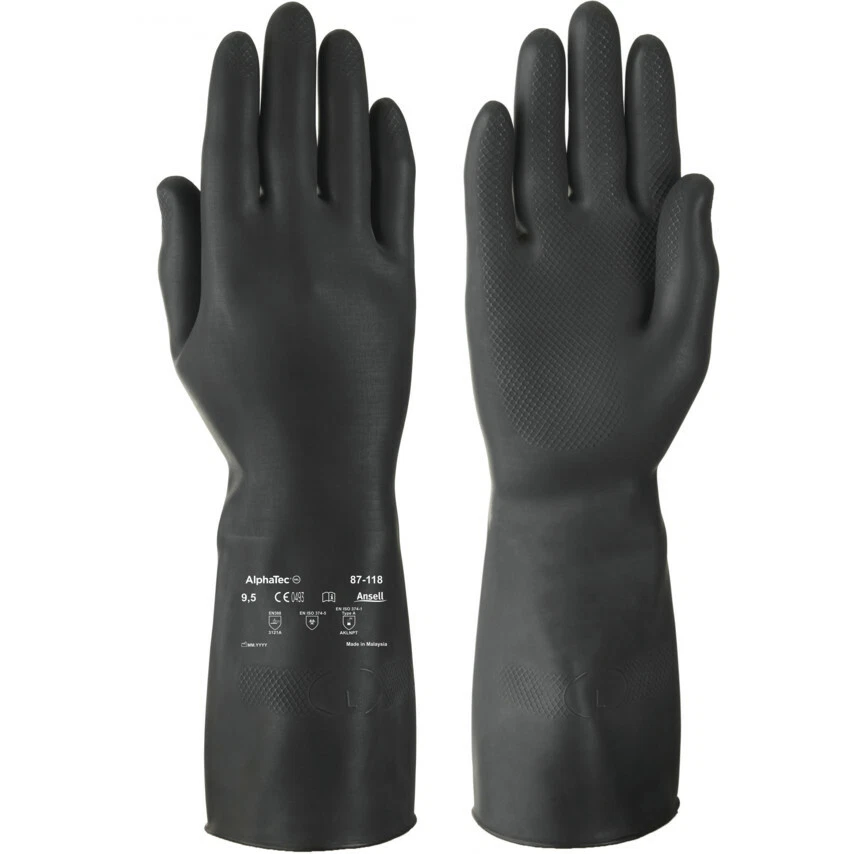 Ansell Alphatec 87-118 / G17K Industrial Heavyweight BLACK Rubber Latex Gloves