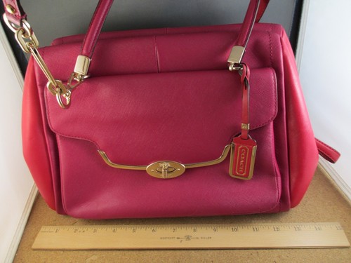 Coach Fuchsia Pink/Red Leather Tote Dual Shoulder Strap Handbag Purse Hand Bag - Picture 16 of 18