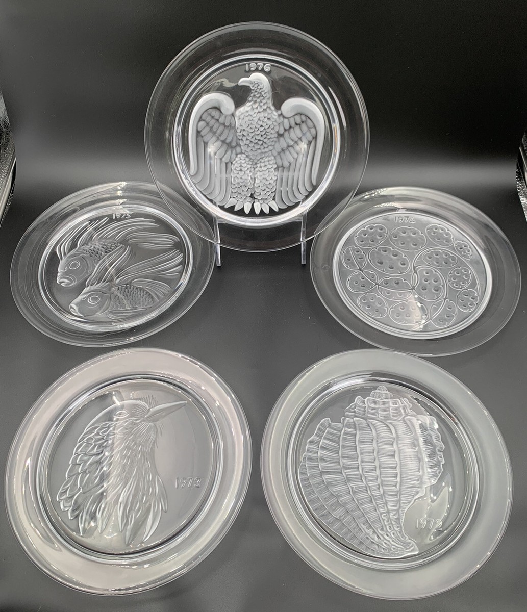 工芸品 VINTAGE LALIQUE Vintage Lot of 10 LALIQUE France Annual Crystal Plates 1967