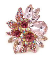 TB Flower Leaf Teardrop Style Rhinestone Sparkle Stretch Adjustable Fashion Ring