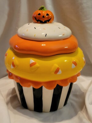Vintage Halloween Cupcake Ceramic Cookie Jar Retired Kohls RARE LN