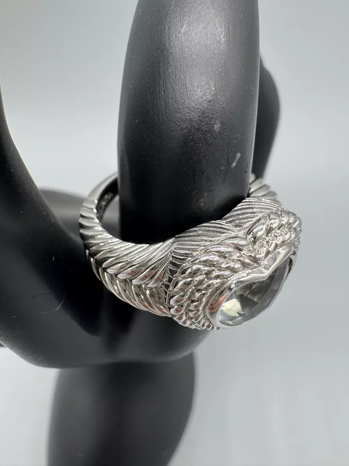 Anillo Judith Ripka Plata de Ley 925 Azul/Gris Espinela Corazón Doble Cuerda Talla 8 Foto 3 de 4