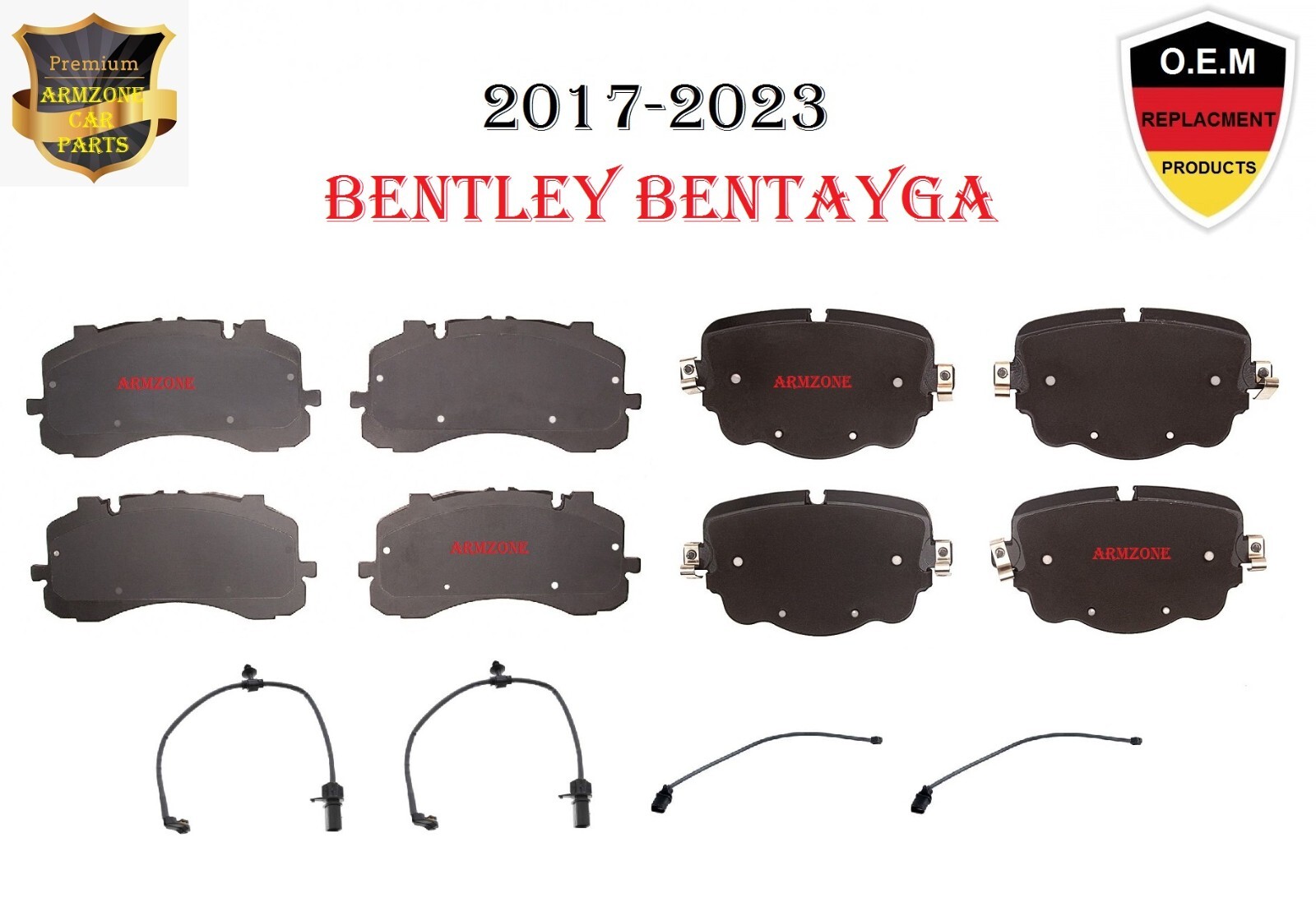 Front & Rear Brake Pads With Brake Sensors for 2017-2023 Bentley Bentayga V8,W12