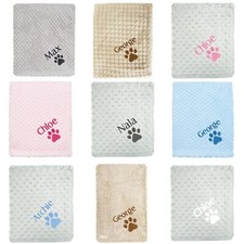 Personalised Dog Cat Pet Blanket Kitten Puppy Name Bed Throw Grey Pink Blue Gift