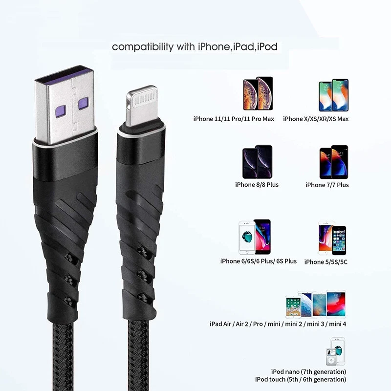 For iPhone 6 7 8 Plus iPhone X XR 11 12 Pro Max Charger USB Cable Cord 3/6/10Ft - Image 3 of 4