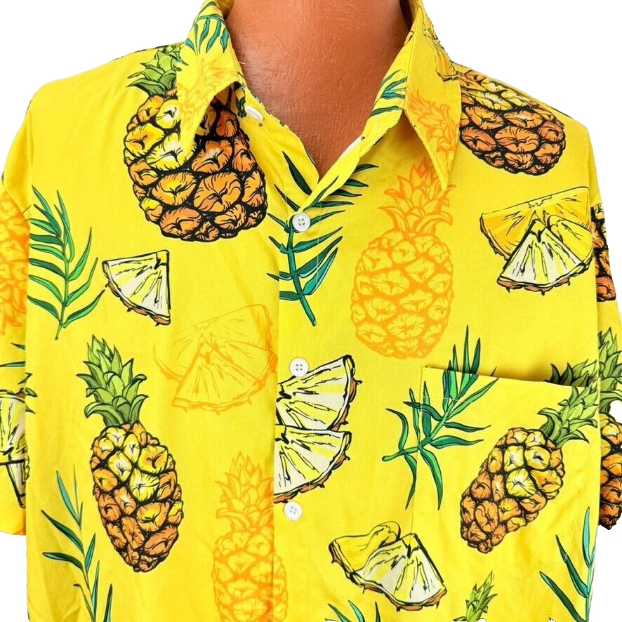 Hawaiian Aloha 5 Xl Shirt Pineapples Sliced Leaves Floral Yellow Tropical