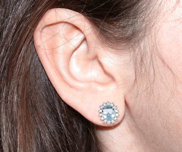 Sfarzosi Orecchini Brillanti con Acquamarina in Argento 925 Rodiato Oro Bianco - Immagine 4 di 4