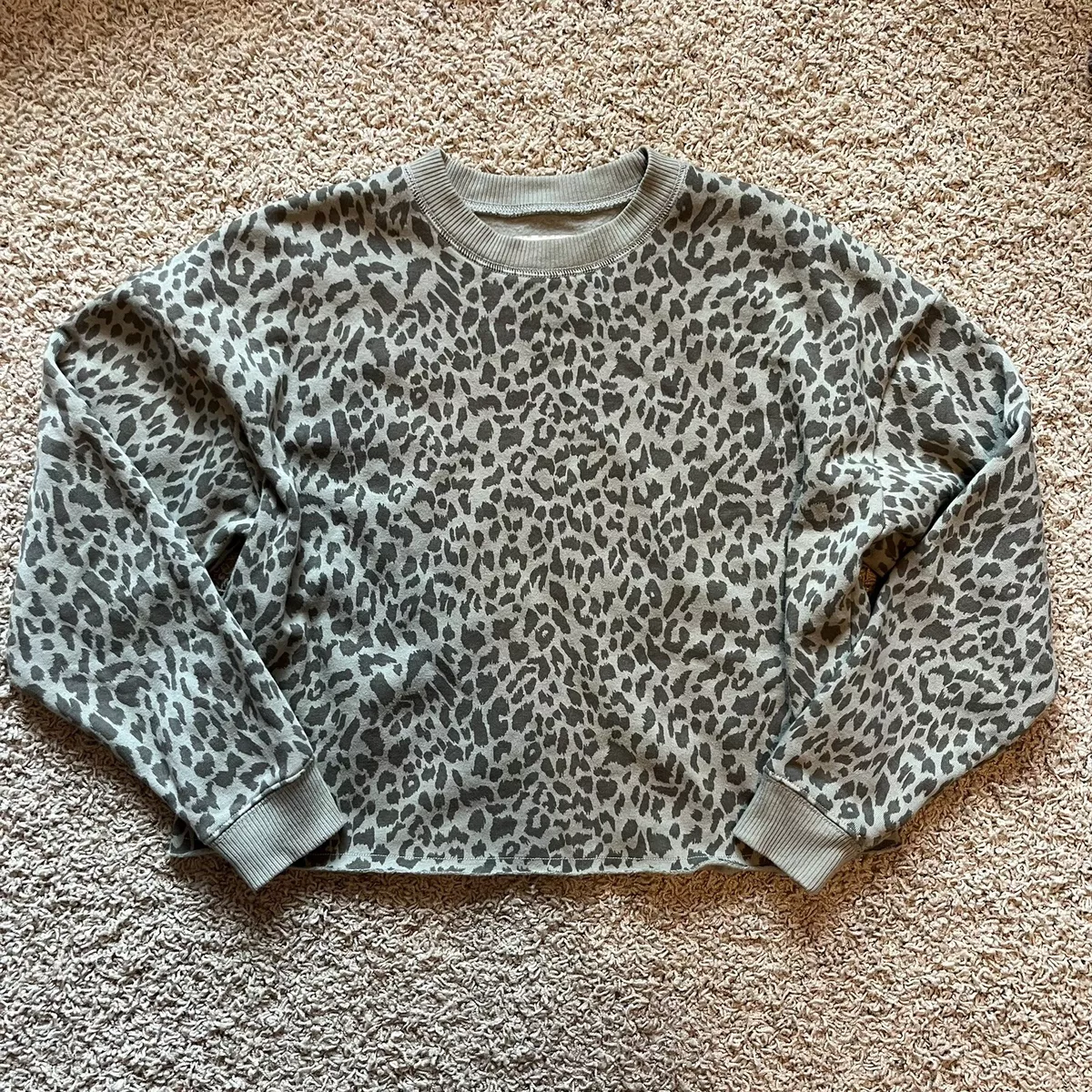 American Eagle Outfitters Cropped Cheetah Crewneck Sweatshirt Green Size Small