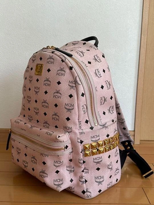 MCM Backpack Color Soft Pink and Black Large Women's Studded Leather Goods