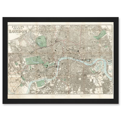 Karte Philip 1881 London Stadt England New Plan Chart gerahmt A4 Wandbilddruck