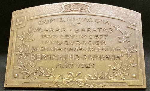 ARGENTINA 1921 BERNARDINO RIVADAVIA CASAS BARATAS ART NOUVEAU, PLACA MASIVA - Imagen 9 de 12
