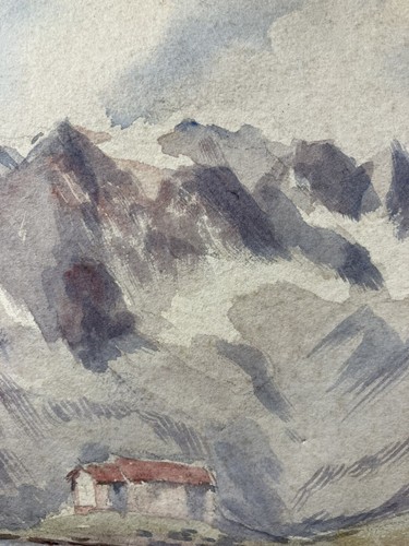 Aquarelle Vue d'un lac et refuge en Montagne Peintre alpiniste dédicacée signée - Photo 13/13
