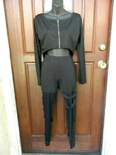 ALLEGRACE WOMEN 2 PIECE TOP/LEGGINGS BLACK CLUBWEAR SEXYSZ L