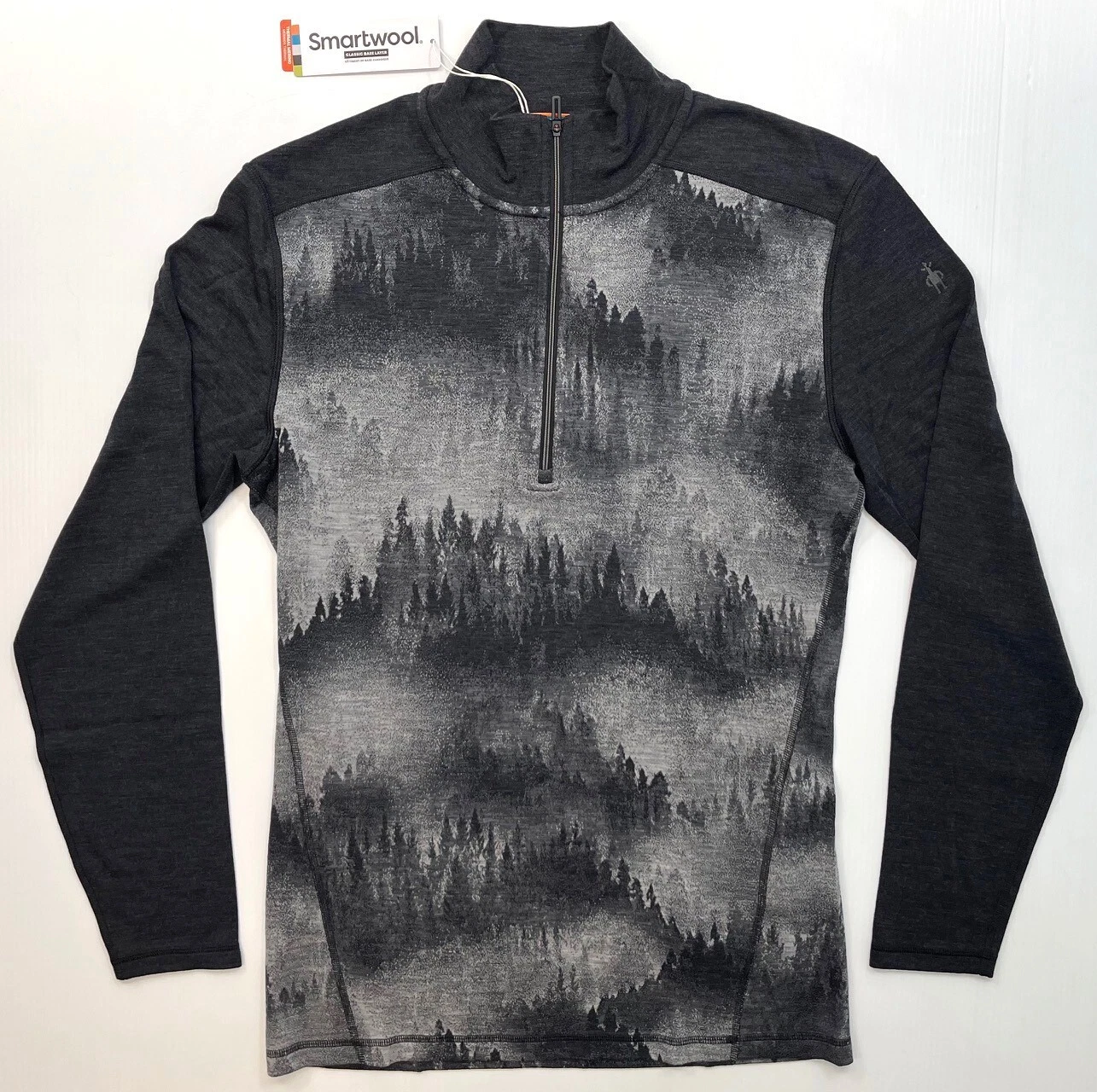 Men SMARTWOOL Classic Thermal Merino Base Layer 1/4 Zip Top CHARCOAL FOGGY PINES