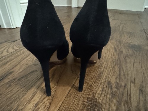 CHARLOTTE OLYMPIA Leather Black Suede Gold Platform Pumps Heels 39 Stiletto 9 M - Picture 9 of 11