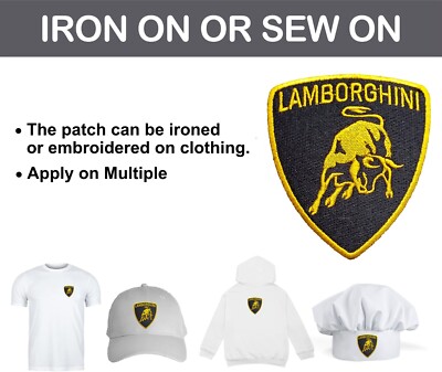 Grand Patch Brodé Lamborghini 8,3x7,2 Cm – Thermocollant Et Cousable – Logo Auto