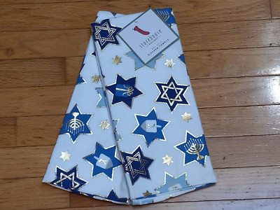Storehouse Holiday Hanukkah Star of David Blue White Dish Tea Towels Set 2 NEW