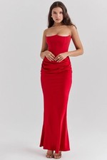 HOUSE OF CB 'Persephone' Scarlet Strapless Corset Maxi Dress SZ M Plus Cup NWOT