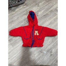 VTG Baby B'gosh Vintage Red Puffer Jacket 18M Girl Teddy Bear Embroidered
