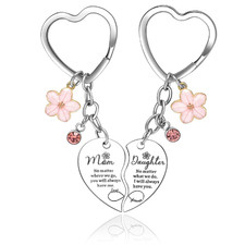 Smilelife Mom Daughter Pink Flower Rhinestone Charm Keychains - Set of 2 Gifts