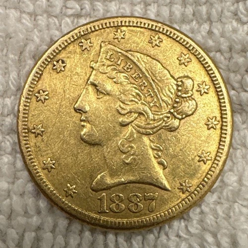 1887 $5 Liberty Head Gold Half Eagle US Coin Pre-1933 Uncertified Collectible