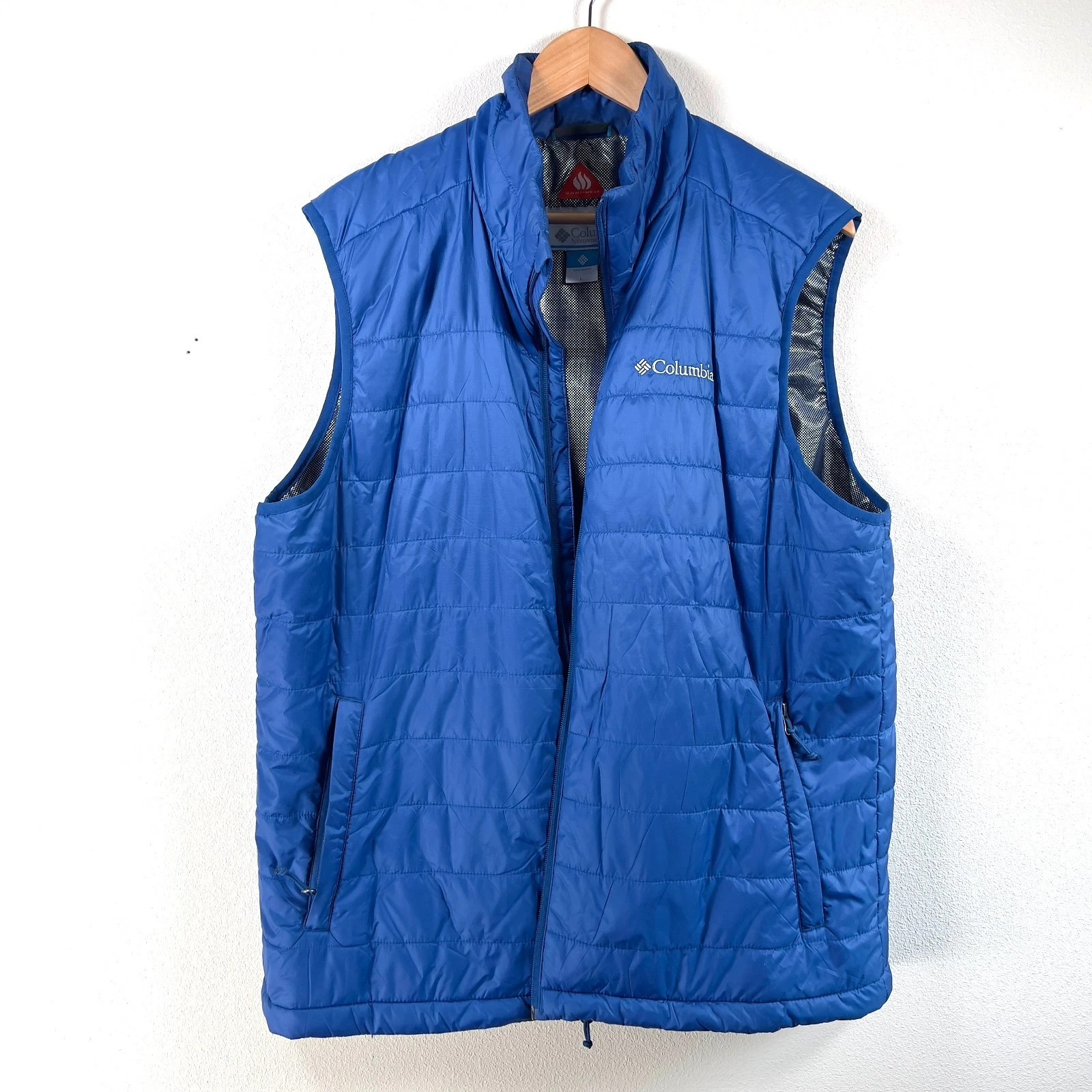 Columbia Vest Mens L Blue Omni-Heat Nylon Puffer Full Zip Pocket Lined Outdoor