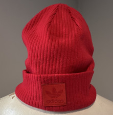 adidas Red Solid Ribbed Cuffed Beanie Hat, One Size, Unisex Adults