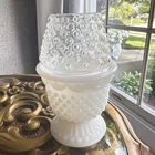 Vintage Avon Hobnail Fairy Lamp 2 Piece Clear & Milk Glass Candle Holder Rare