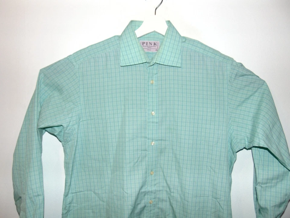Camisa de vestir verde manga larga Thomas rosa para hombre 16-35 algodón a cuadros Foto 2 de 4