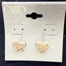 Vintage Sterling Silver 925 Puffy Heart Shaped Dangle Earrings