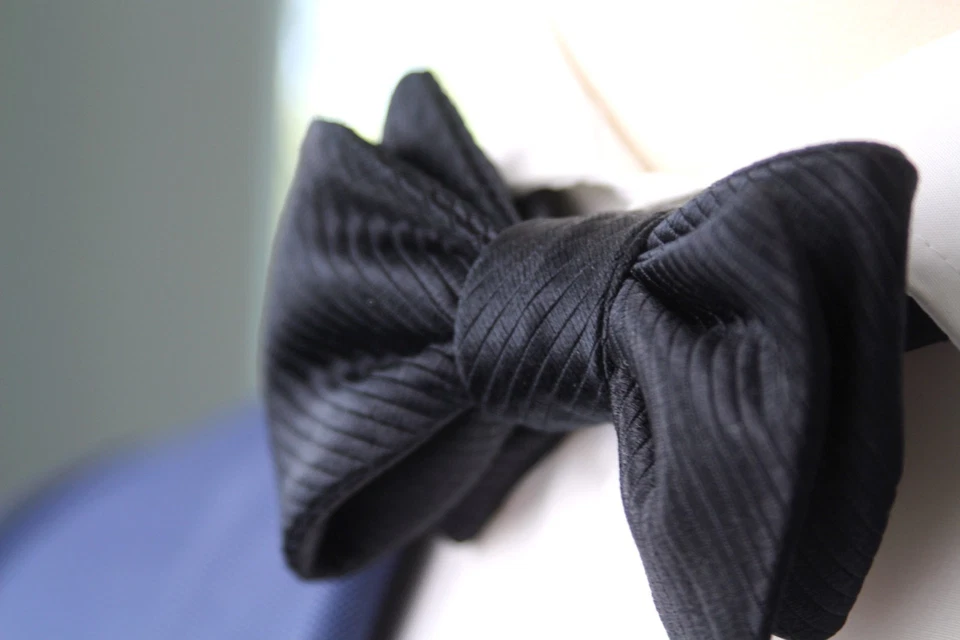 Pajarita Camellucci para hombre autoatada negra micro rayas seda S727 Foto 2 de 4