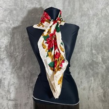 VTg. BILL BLASS Silk Scarf Christmas Poinsettia Holiday red gold about 34  Sq.