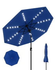 GarveeLife 10 Ft Patio Umbrella with Solar Lights, 8 Ribs Outdoor Market Table