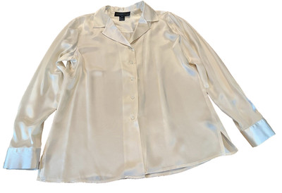 August Silk Ivory Blouse 100% Silk Long Sleeve Womens Size 6