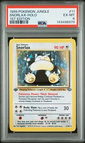 1999 POKEMON JUNGLE 1ST ED #11 SNORLAX-HOLO PSA 6