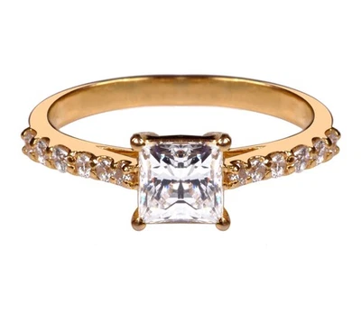 D/VVS1 1,90Kt Prinzessin Form Damen Jahrestag Ring Im 585er GelbGold - Bild 1 von 4