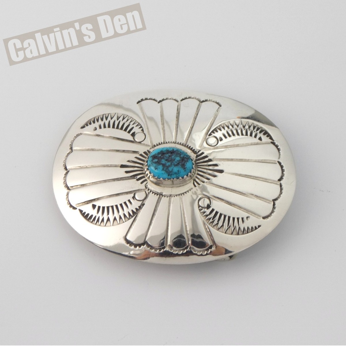 Vintage Handmade Womens Large Oblong Turquoise Stone Silver Belt Buckle Item #997B- Vintage Navajo Kingman Turquoise Nugget Cluster  main image 3