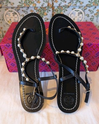 TORY BURCH EMMY PEARL CALF LEATHER STRAP SANDALS SIZE 10