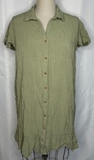 LUCKY BRAND WOMEN'S SHIRT DRESS COLLARED SHORT SLEEVE BUTTON FRONT GREEN SIZE M