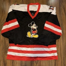 Mickey Mouse Jersey Men's Size XL Black Red Hockey Genus #1 Vintage 1990s