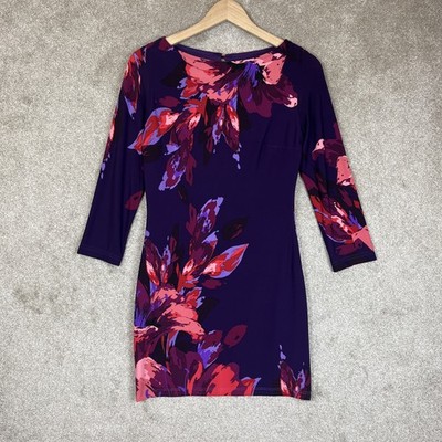joseph ribkoff purple dress Joseph Ribkoff Dress Womens 4 Purple Floral Stretch Lined Back Button- 4525