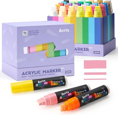 Arrtx 30 Colors Acrylic Jumbo Markers 15mm Jumbo Felt Tip, Acrylic Paint Pens
