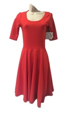 Lularoe Nicole Red Dress Size XS 3/4 Sleeve MIDI Dress Scoop Neck NWT 24" Waist