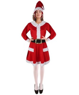 Erwachsene Damen Aufblasbares Weihnachtsmann Kleid Kostüm mit Mütze | Spaß Urlaub Party Outfit